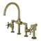 Kingston Brass KS2333NX Industrial Style Bridge Kitchen Faucet with Brass Sprayer, Antique Brass KS2333NX - alternate 1